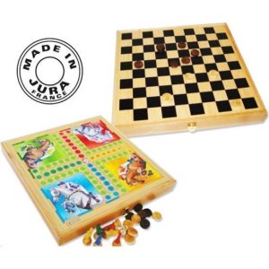 Coffret 4 jeux (chevaux, oie, dames et jacquet)