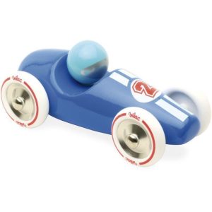 Voiture de course en bois - Naturelle / Bleue