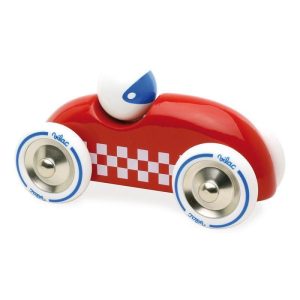 Voiture rallye checkers en bois sport Rouge / Naturelle